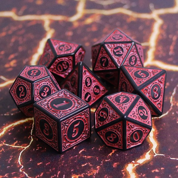 Magic Flame 7pc Dice Set inked in Red